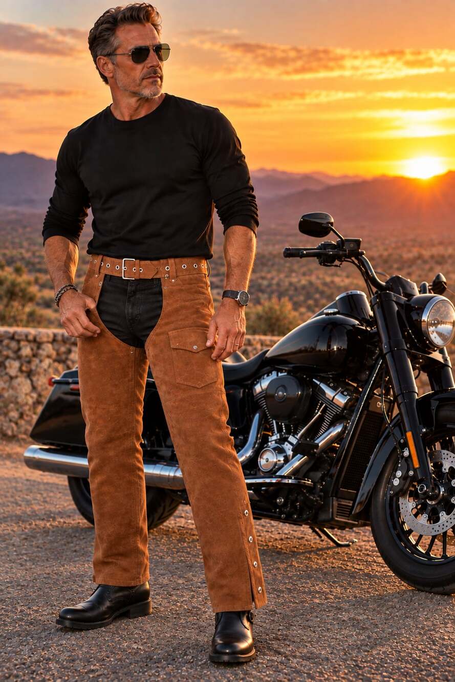 Bikers Leather Stuff Brown Suede Leather Motorcycle Chaps